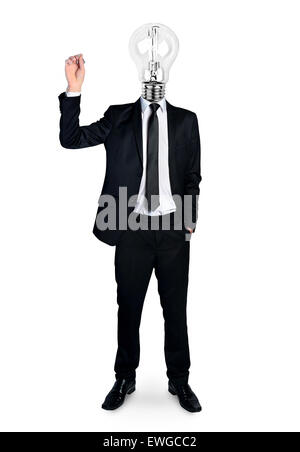 Bulb head man writing something Stock Photo