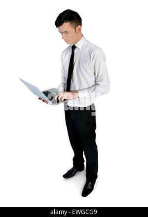 Isolated business man with laptop Stock Photo