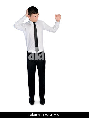 Isolated business man thinking and presenting something Stock Photo