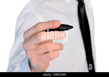 Isolated business man writing closeup Stock Photo