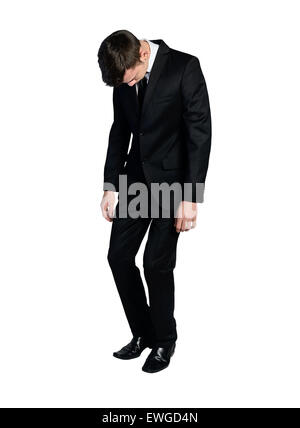 Isolated business man hook on something Stock Photo