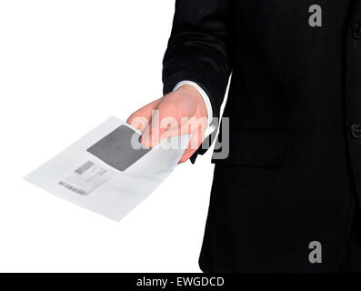 Isolated business man delivery mail Stock Photo
