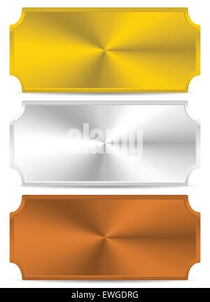 Gold, silver, bronze metal plates, plaques. Vector. Stock Vector