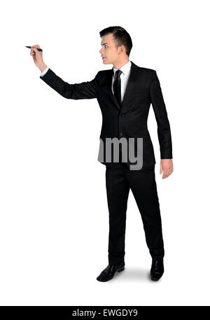 Isolated business man write something Stock Photo