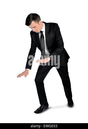 Isolated business man press something Stock Photo