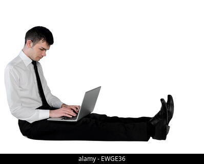 Isolated business man using computer Stock Photo