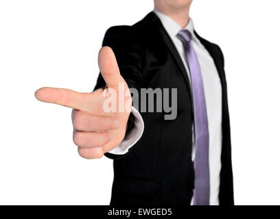 Isolated business man press something Stock Photo