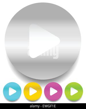 Play buttons / icons isolated on white in 5 colors, vector Stock Vector