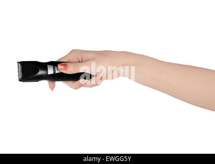 Isolated woman hand holding electric shaver Stock Photo