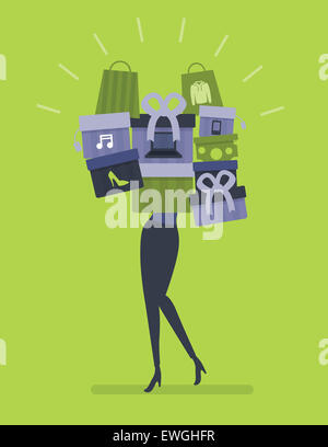 Illustration image of woman excess shopping Stock Photo