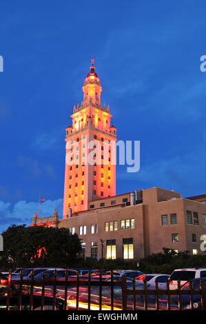 Freedom Tower, on Biscayne Boulevard, in Miami, Florida, on the 4th of July, 2013. Stock Photo