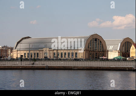 Riga Central Market from the River Daugava Stock Photo