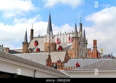 Ornate roof top of the town hall in Bruges Belgium
