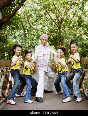Qigong Master and his students. Taipei, Taiwan Stock Photo