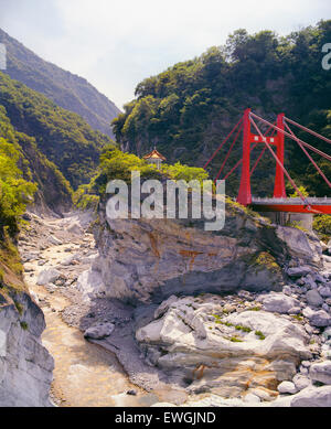 Cihmu Bridge and a small pagoda at Taroko National Park .Taiwan, Asia. Stock Photo