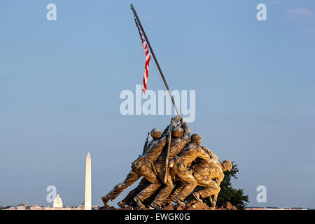 Iwo Jima Memorial (US Marine Corps War Memorial), Arlington, Virginia; Washington Memorial, US Capitol Building, Washington DC Stock Photo