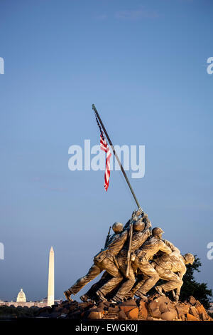 Iwo Jima Memorial (US Marine Corps War Memorial), Arlington, Virginia; Washington Memorial, US Capitol Building, Washington DC Stock Photo