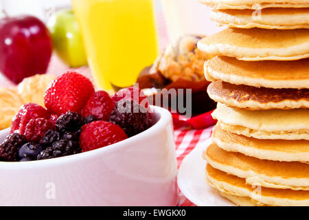 Stock image of pancake breakfast, focus on foreground Stock Photo