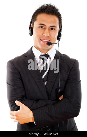Stock image of male call center operator isolated on white background Stock Photo