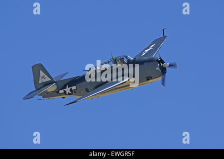 Airplane Fighter WWII TBM Avenger flying at 2015 Planes of Fame Air Show Stock Photo