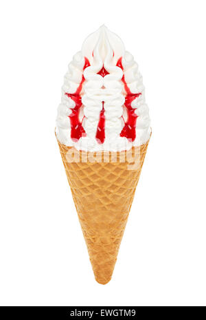 Strawberry ice cream with cone isolated Stock Photo