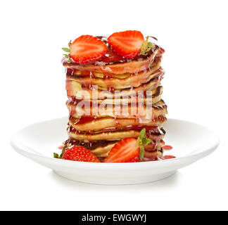 Delicious pancakes with strawberry isolated on white background Stock Photo