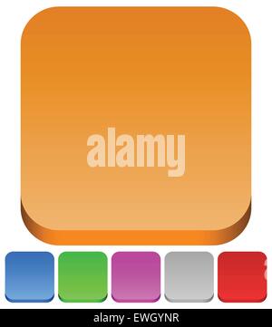 3d squares with rounded corners in 6 colors: Brown, blue, green, purple, gray and red button backgrounds. Stock Vector