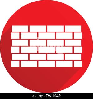 Red icon with brick wall, wall symbol casting diagonal shadow. Vector. Stock Vector