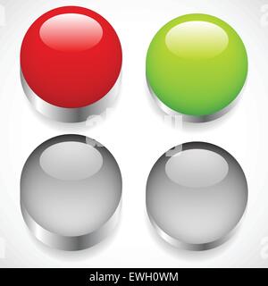 Intact, pressed button templates. Red, green pushbuttons or power buttons. Stock Vector