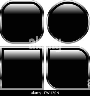 Stylish black glossy shapes, shiny buttons Stock Vector