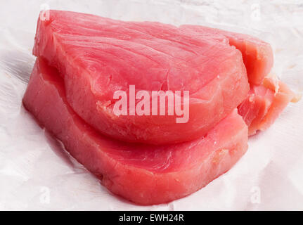 Tuna fish, fresh steaks ready for cooking an meal Stock Photo