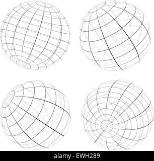 Grid, wireframe spheres, globes Stock Vector