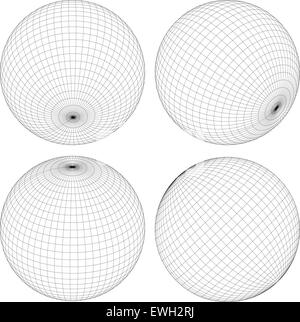 Wireframe spheres, globes. Spheres with checkered surface Stock Vector