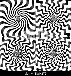 Whirlpool, spiral, spire, vortex background set Stock Vector