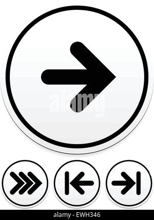 Arrow icons. Right, triple right first and last arrows Stock Vector