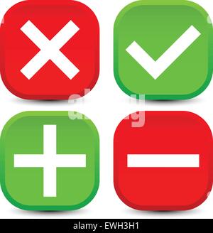 right wrong symbol, addition subtraction icon set in zigzag circular ...