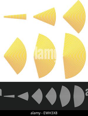 Spreading shapes, slices. Radiowave, segments or semicircle vector. Stock Vector