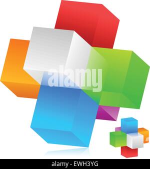 Cubes vector. Blocks forming a geometrical structure. Colorful, trendy design element, emblem. Stock Vector