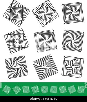 Rotating squares. Rotation, geometry, and vortex elements. Stock Vector
