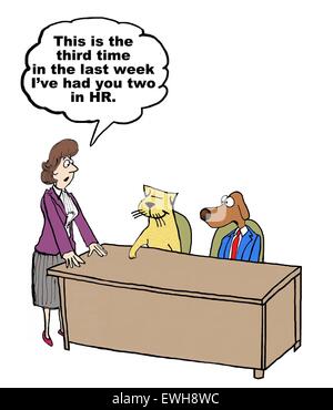 Business Cartoon Of Business Dog And Business Cat In A Meeting, 'the 