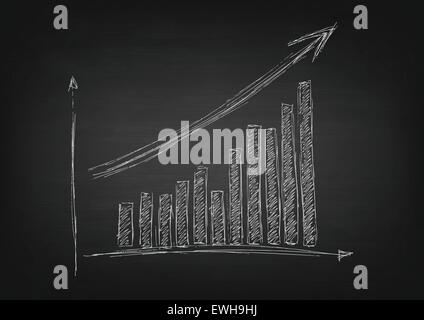 Growing graph hand drawing with arrow on black chalkboard. Vector design Stock Vector