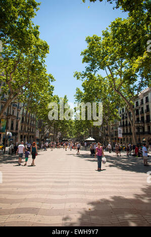 LA RAMBLA or LAS RAMBLAS popular tourist street in Barcelaona, Catalonia Spain Stock Photo