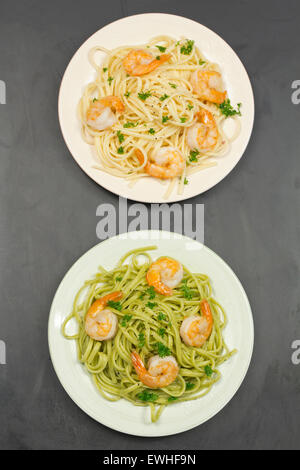 Shrimp scampi with linguine lemon and parsley Stock Photo