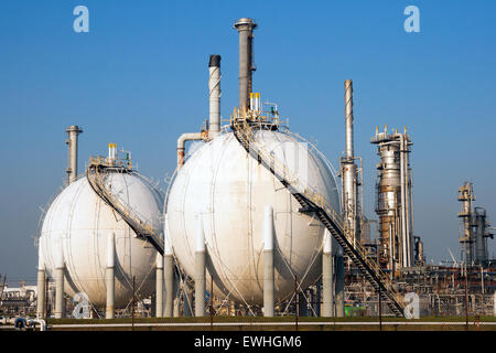 Spherical gas tank farm in a petroleum refinery. Stock Photo