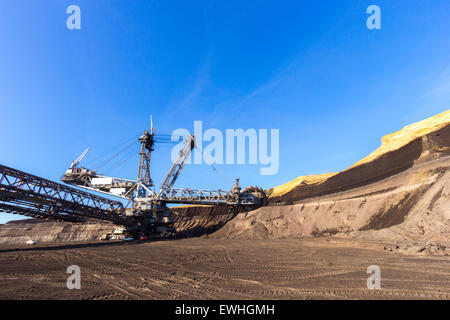 Giant wheel of bucket wheel excavator in a brown coal open pit mine. Stock Photo