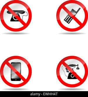 Ban phone set. Forbidden mobile, prohibited sign, call telephone communication, vector graphic illustration Stock Photo