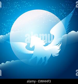 Winged horse running in the sky. Pegasus as symbol of poetry. Stock Vector