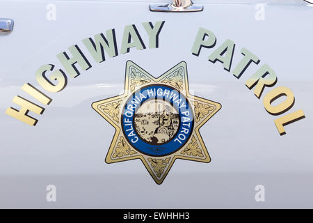 California Highway Patrol badge on a vintage US police car. Stock Photo