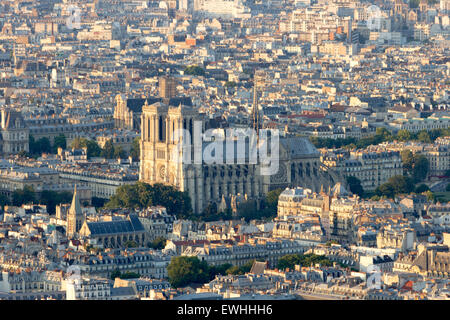 Paris Aerial view with Notre-Dame cathedral Stock Photo