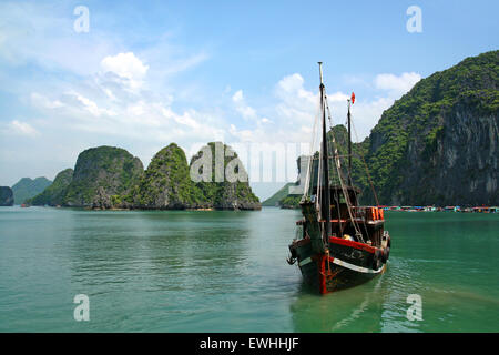 Junk boat in Halong Bay, Vietnam Stock Photo